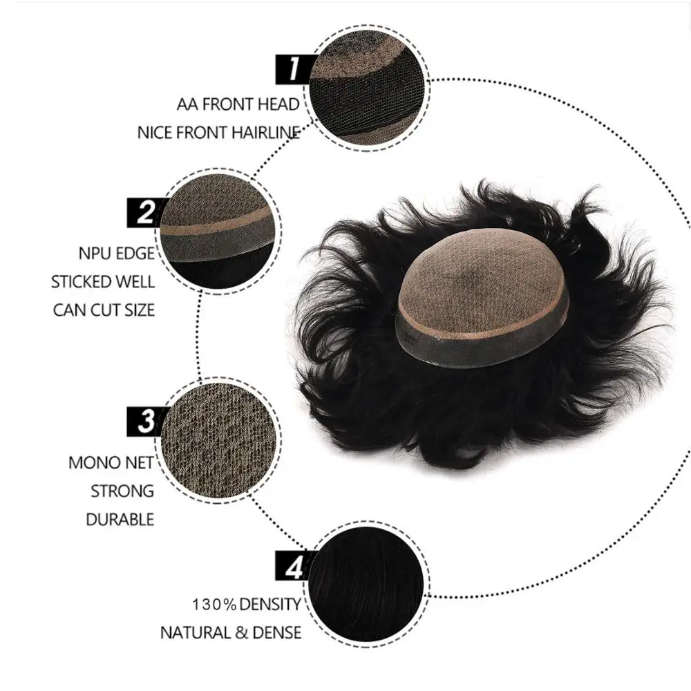 Neitsi 150% плотность мужские парики из человеческих волос Toupees швейцарская