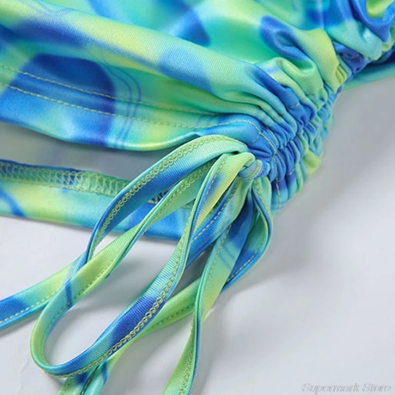 

Women Sexy 2 Piece Tie-Dye Bikini Set Halter String Swimsuit Low Waist Side Tie Thong Bathing Suit My24 21 Dropshipping