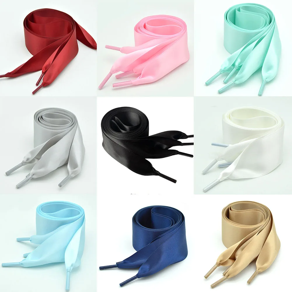 1Pair 4cm Width 90CM Flat  Satin Silk Ribbon Shoelaces Polyester Shoe Laces Sneaker Sport Shoes Lace Strings