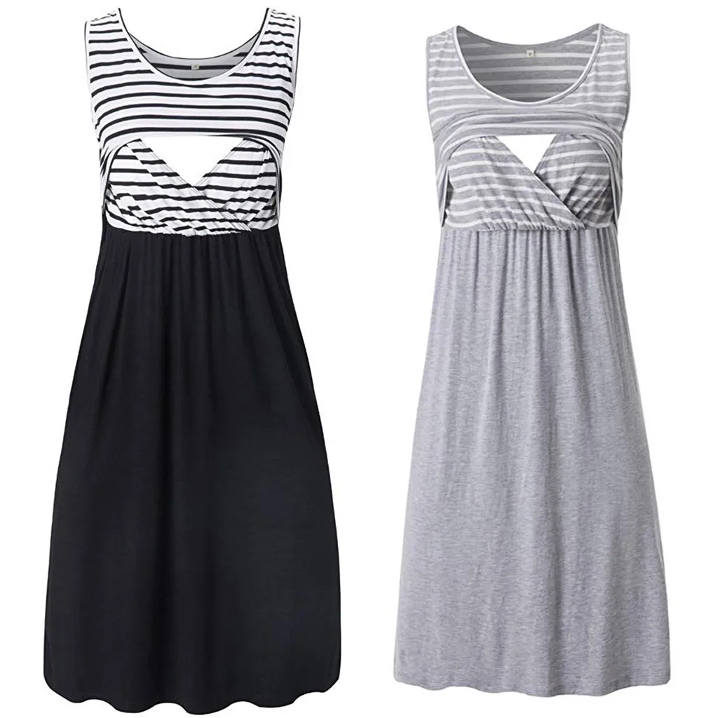 2021 ночная рубашка для грудного вскармливания Женская туника в полоску