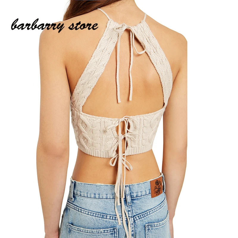 Strapless Back Open Back Knitted Bottomed Slim Waist Vest Sexy Summer Clothes For Women Elegant Solid Knitwear Female Chic vest