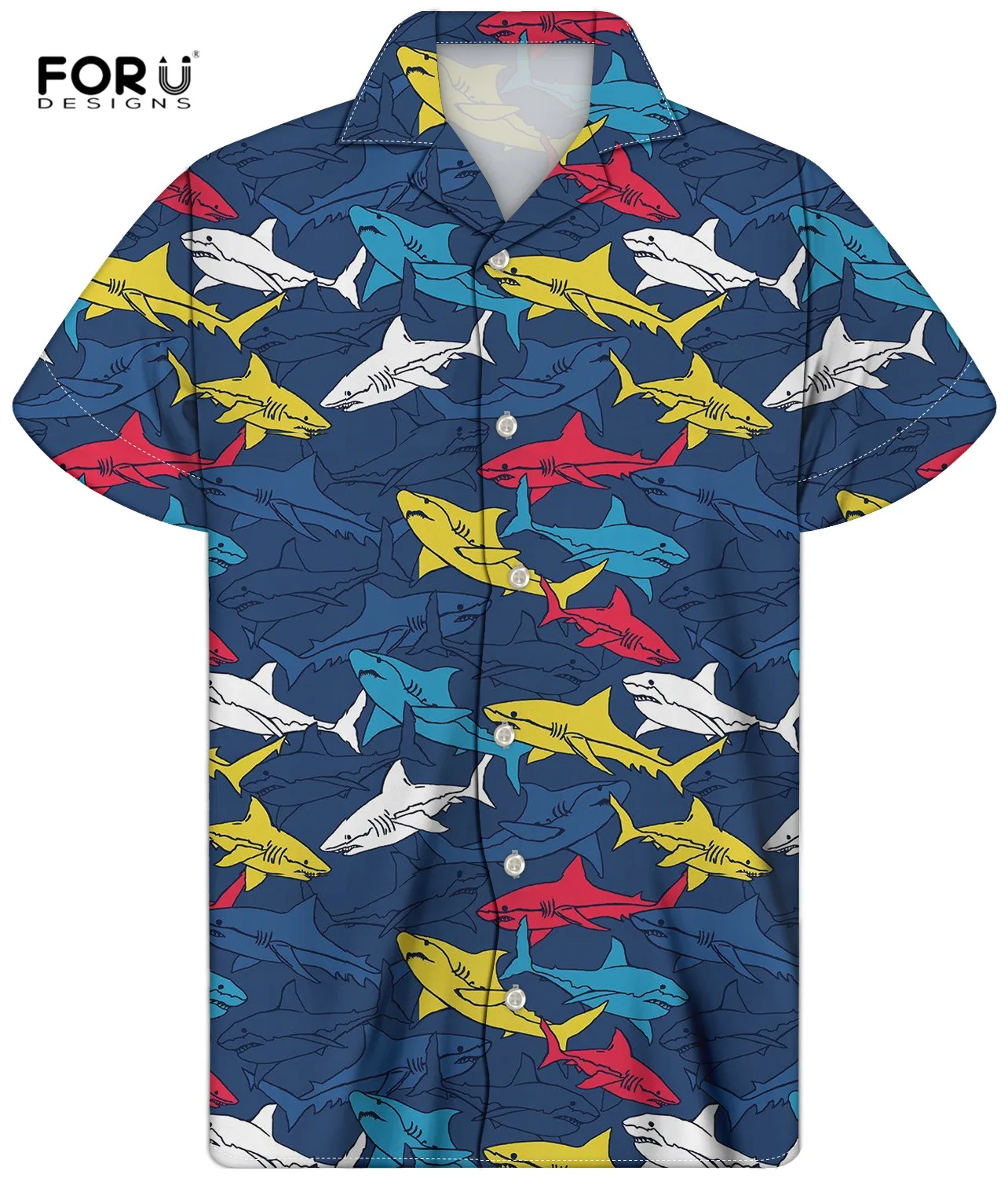 

FORUDESIGNS 3D Shark Pattern Design Male Leisure Summer Shorts Sleeved Tops Loose Blouse Surfing Breath Shirts Camisa Masculina