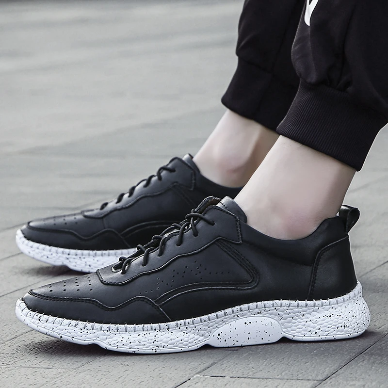 

Shoe Casual Man Sneaker Casual Shoes Sports Causal For Men Leisure Leather Fashion Black Sneakers Flat Spring Mens