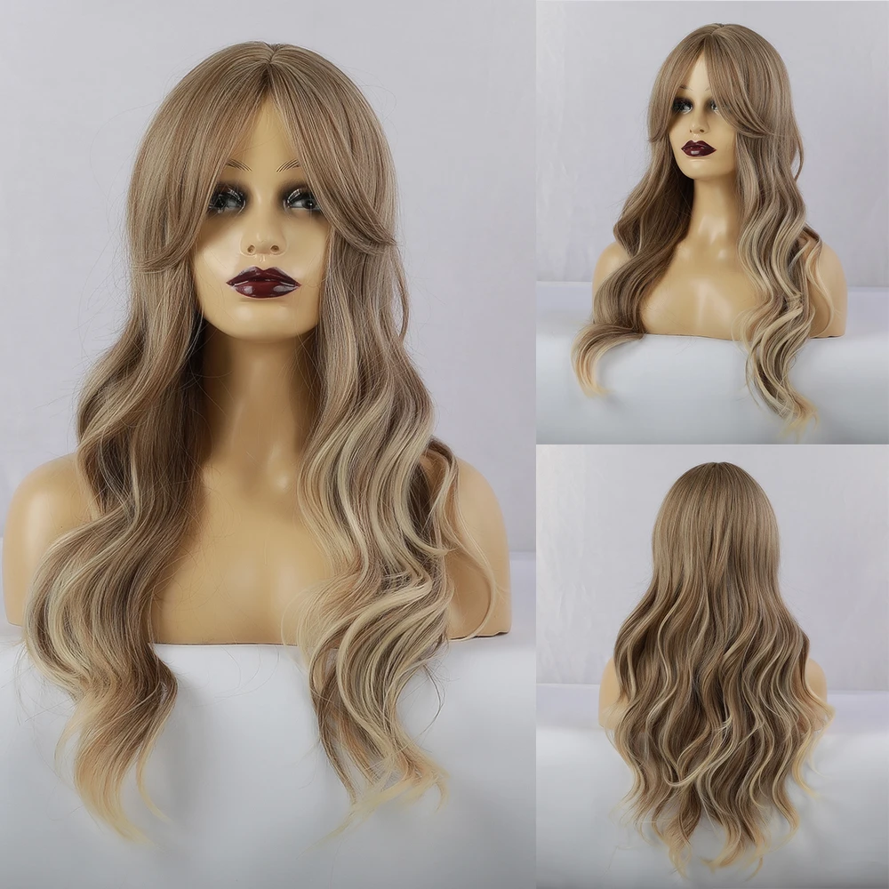 Парик Inhaircube длинный женский синтетический с волнистыми волосами блонд челкой