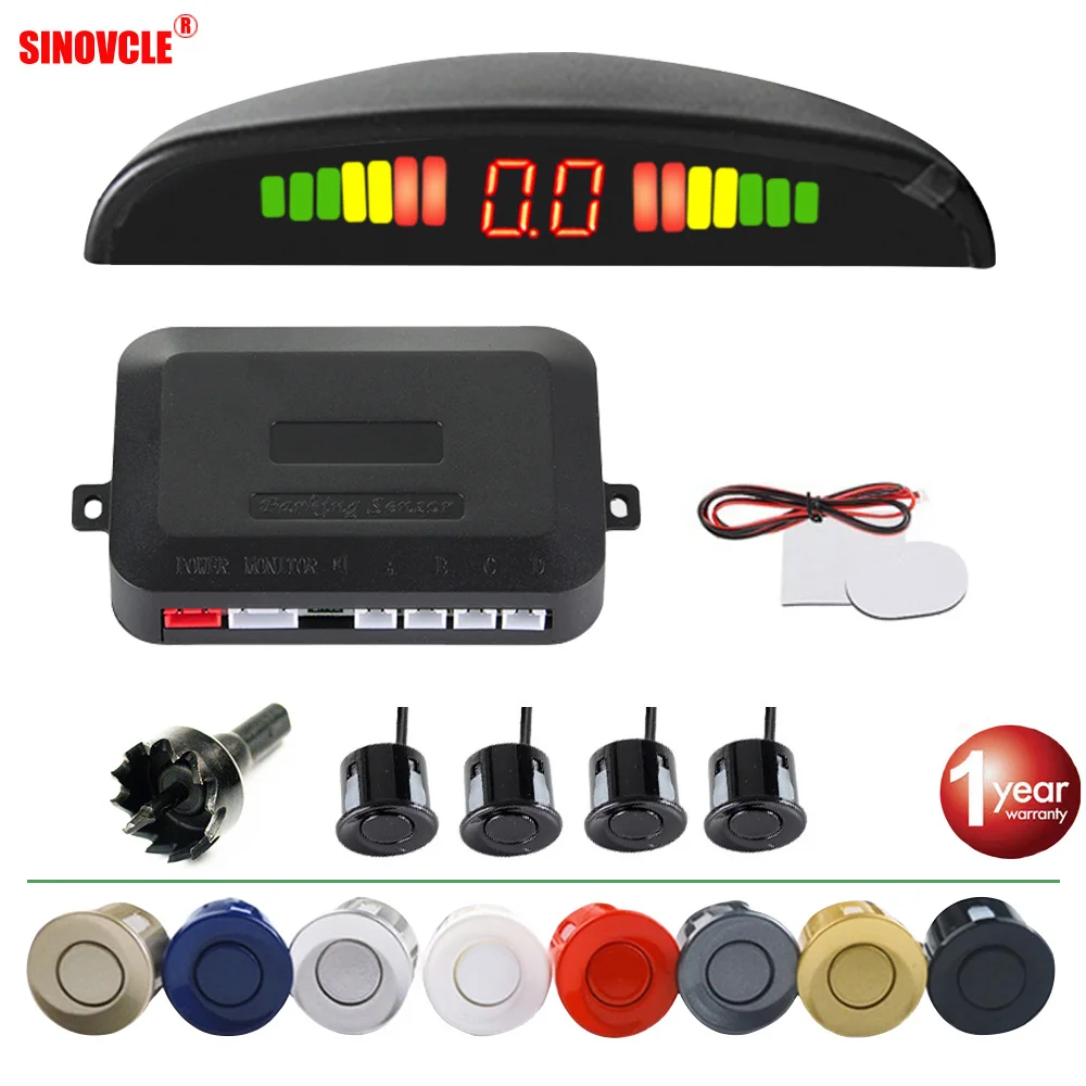 

SINOVCLE Car LED Parking Sensor Kit 4 Sensors 22mm Backlight Display Reverse Backup Radar Monitor System 12V 8 Colors