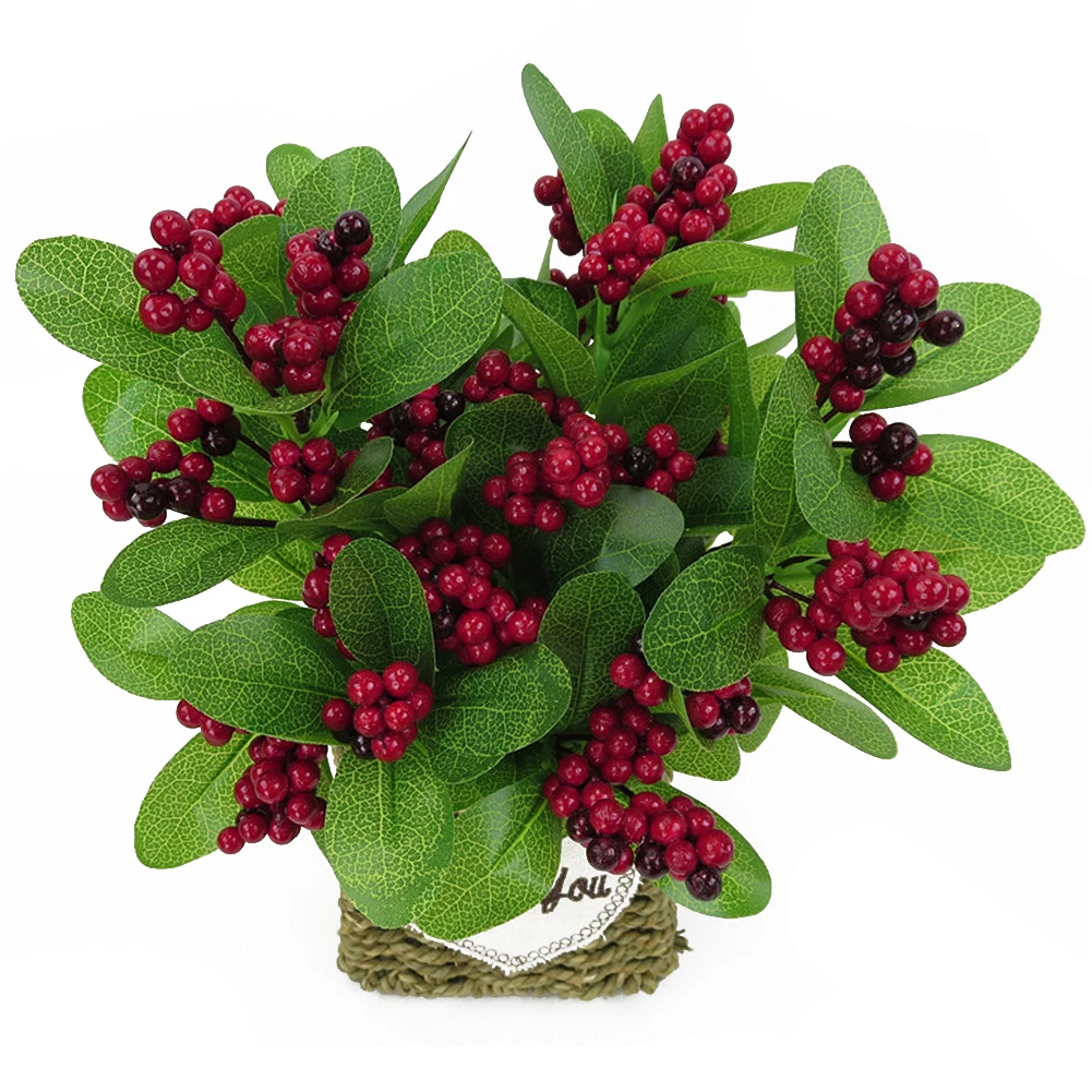 

Artificial Flower Red Pearl Stamen Berries Branch for Wedding Christmas Decoration DIY Valentine's Day Gift Box Craft Flower