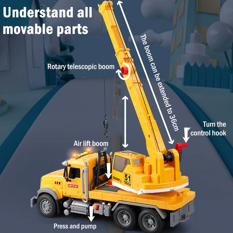 Детский классический инженерный автомобиль игрушечный кран со звуком и светом