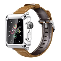 leather strapwatch case for apple watch series 6 5 4 se 44mm 40mm 2 in 1 drop proof glass metal case for iwatch 3 2 42mm 38mm