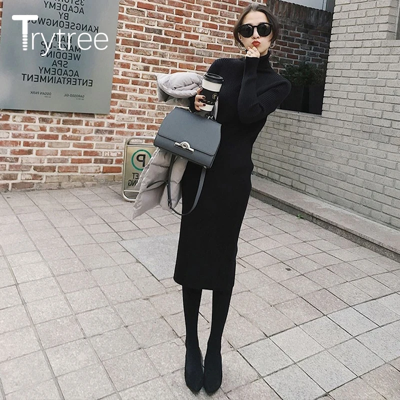Осенне-зимнее женское Повседневное платье Trytree водолазка универсальный стиль