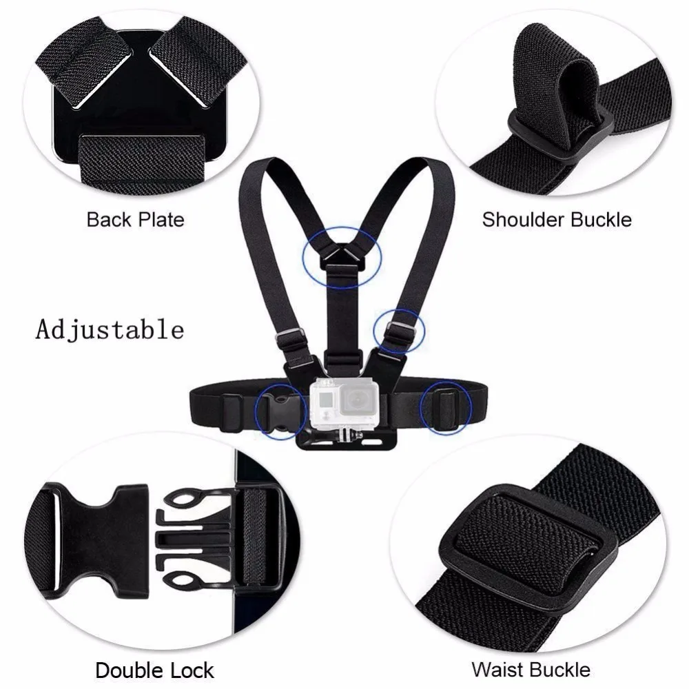 LBKAFA Elastic Adjustable Wrist Strap Head Chest Belt For SJCAM SJ4000 SJ5000 SJ6 SJ8 GoPro Hero 8 7 6 5 4 Eken XIAOYI YI | Электроника