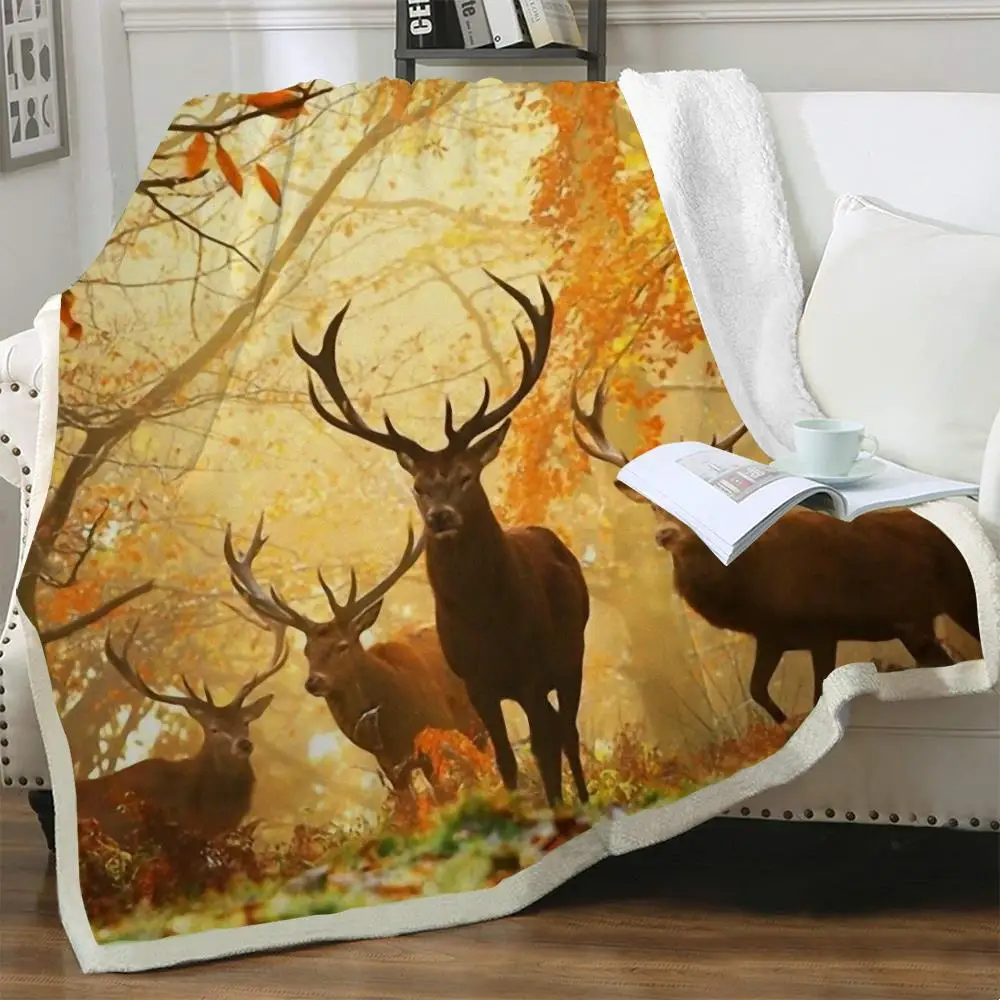 

NKNK Deer Blanket Animal Blankets For Beds Forest Thin Quilt Christmas 3D Print Sherpa Blanket New Vintage Pattern Warm