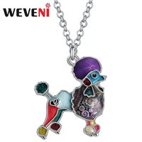 weveni enamel alloy floral sweet hairy poodle dog necklace pendant chain fashion pets jewelry for women girls teens charm gifts