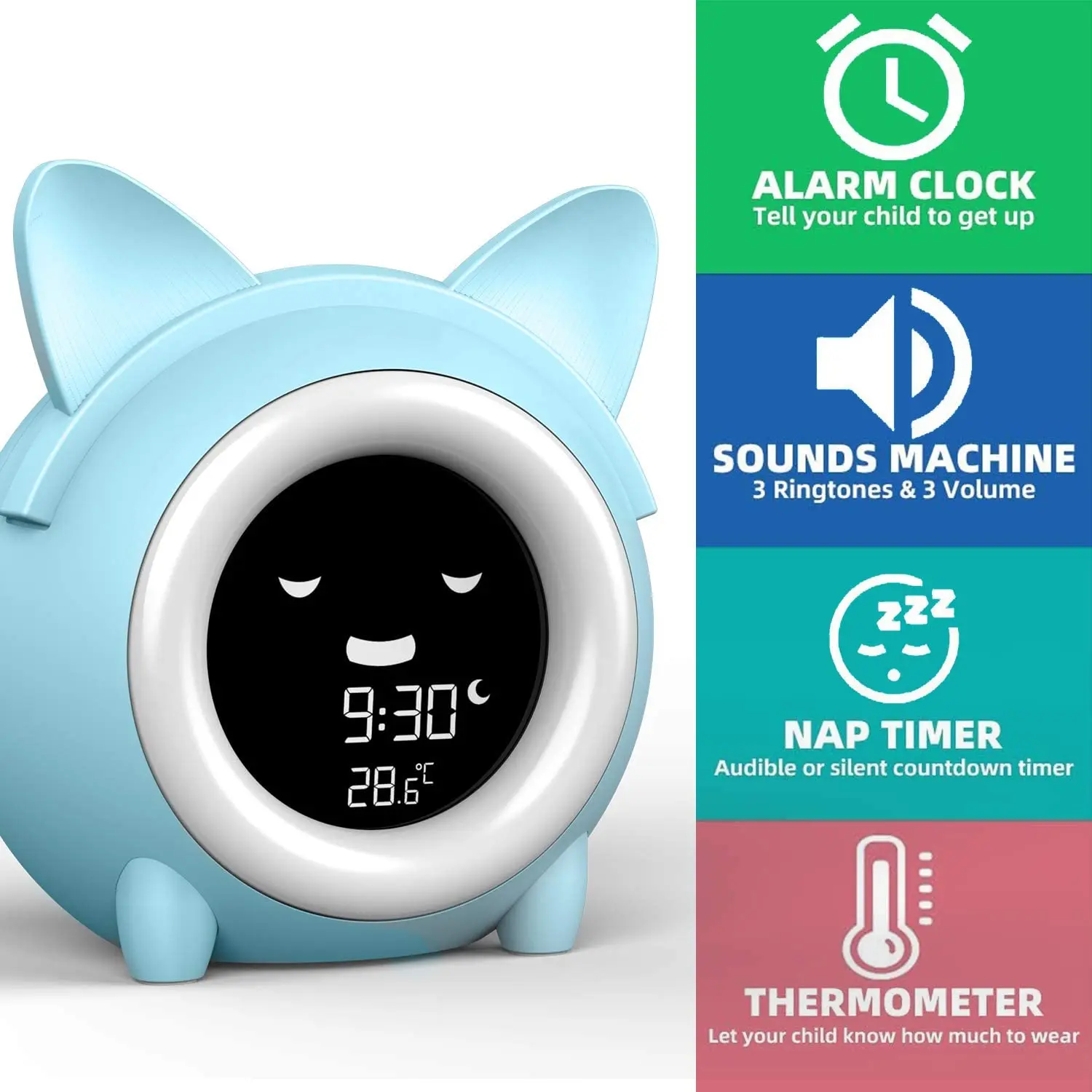 

LED Alarm Clock Sleep Training Clock Colorful Night Light Digital Wake Up Clock With Temperature NAP Timer For Bedroom Cartoon