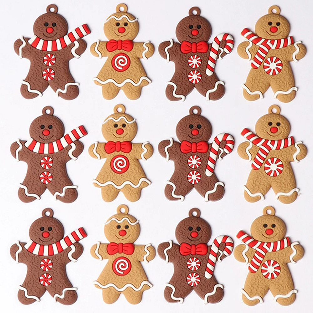 

Big Sale! 12pcs Gingerbread Man Christmas Tree Ornaments Xmas Soft PVC Men Living Room Decorating Tools Festival Home Decoration