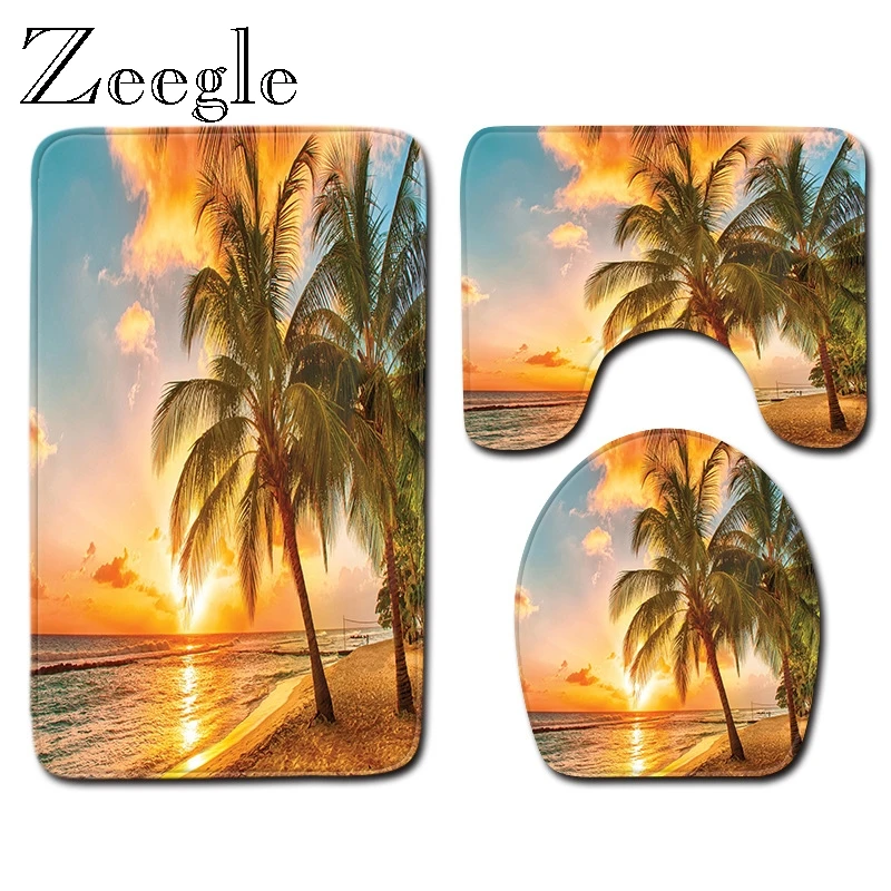 

Zeegle Beach Scenic Printed Bathroom Mats Anti Slip Mat for Bathroom Microfiber Mat Water Absorbing Bath Rug Shower Floor Carpet