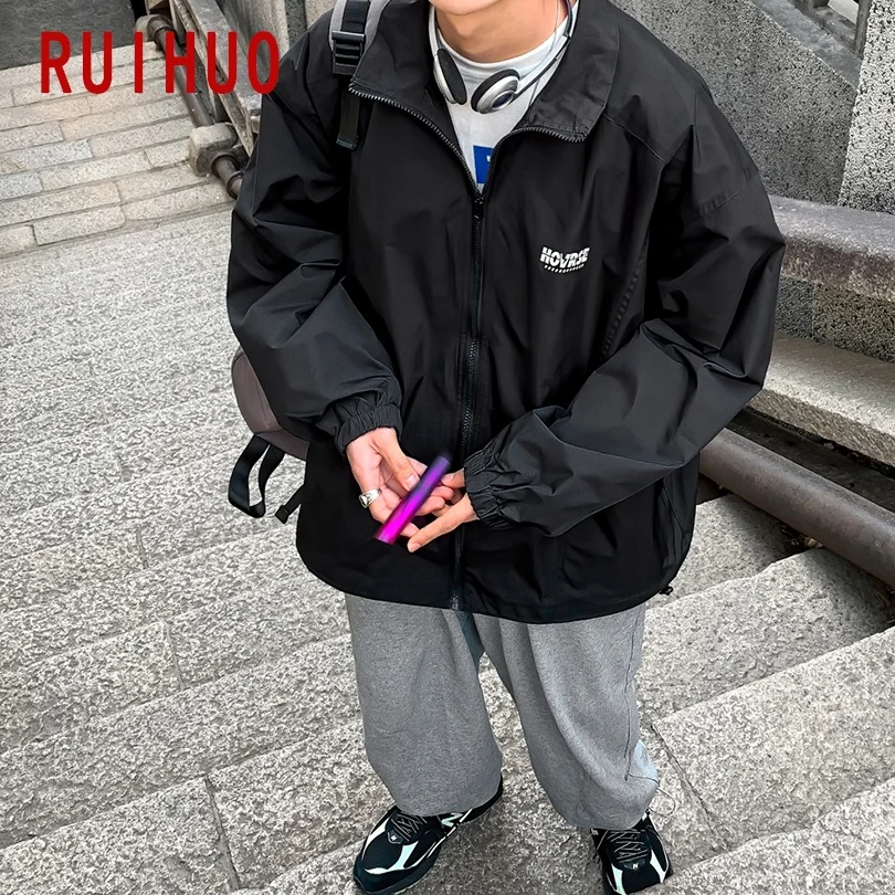 

RUIHUO Solid Harajuku Jacket Men Clothing Japanese Streetwear Men Jacket Bomber Jackets For Men Coats M-5XL 2021 New Arrival