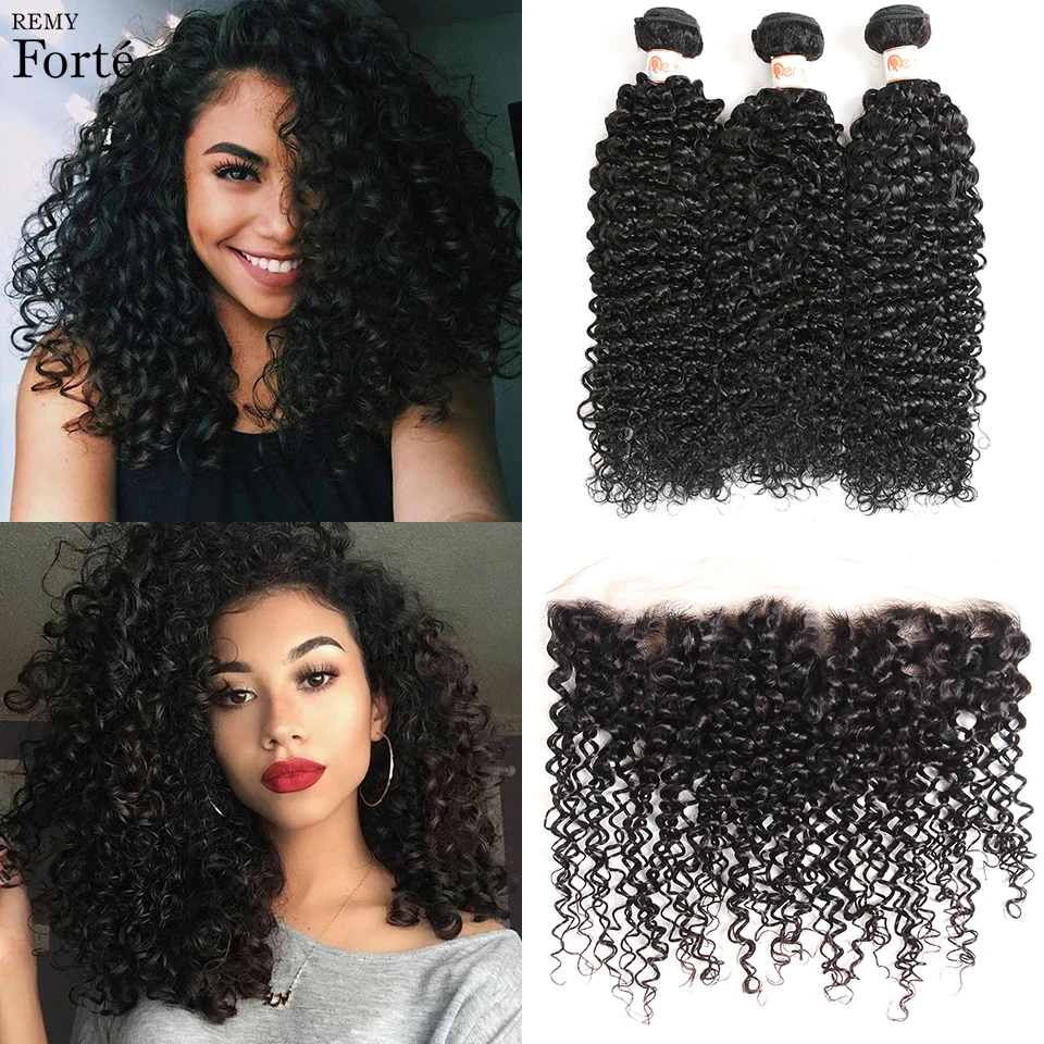 Remy Forte Curly Bundles With Closure 30 Inch Bundles With Frontal 100% Brazilian Hair Weave Bundles 3 Bundles Sleek Ponytail