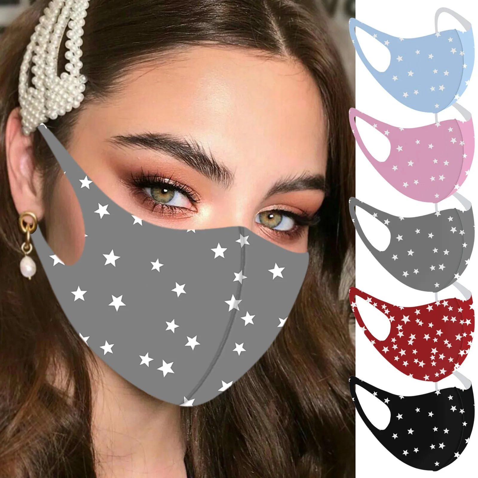 

5PCS Facemask for Adult Fashion Star Print mascarilla Washable Reusable Mouth-mask Windproof Face Mask Windproof Dustproof