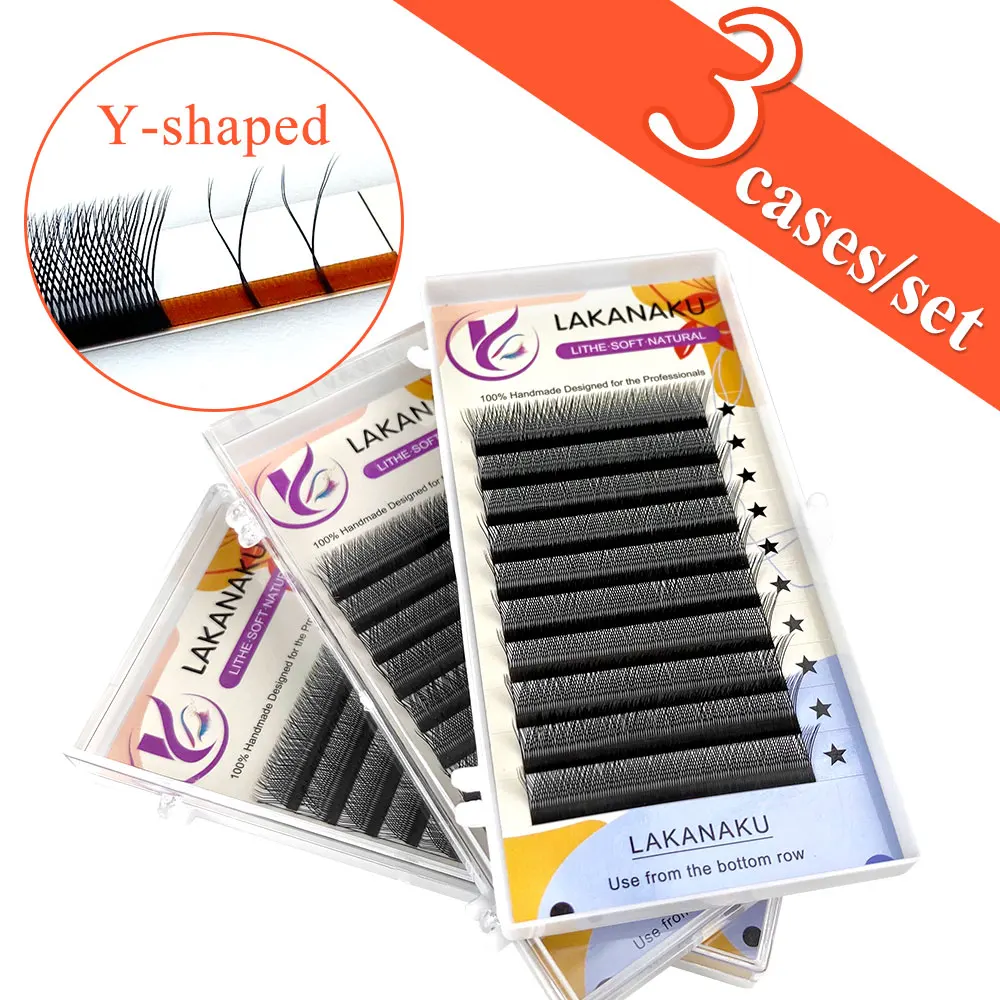 

3pcs Wholesale Y Eyelashes D curl Volume Premade Eyelash Extensions 2D Fans Individual Eyelash Extensions Cilios Y Lashes Tray