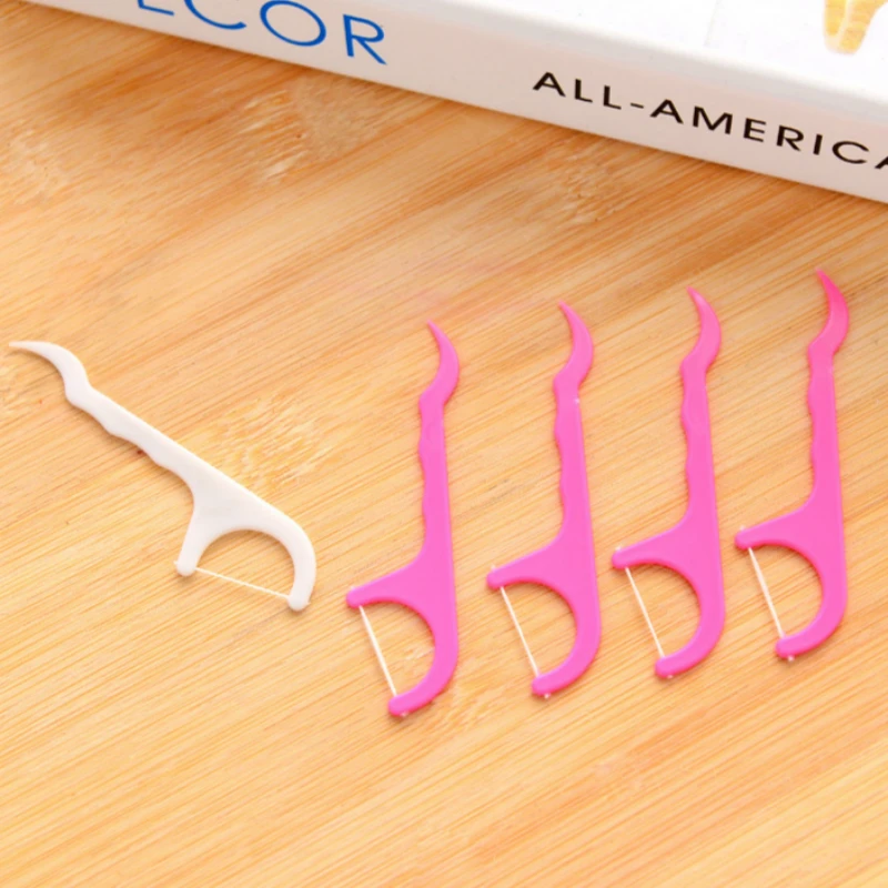 100 шт Пластик зубная нить Stick нейлон провода Портативный уход за зубами