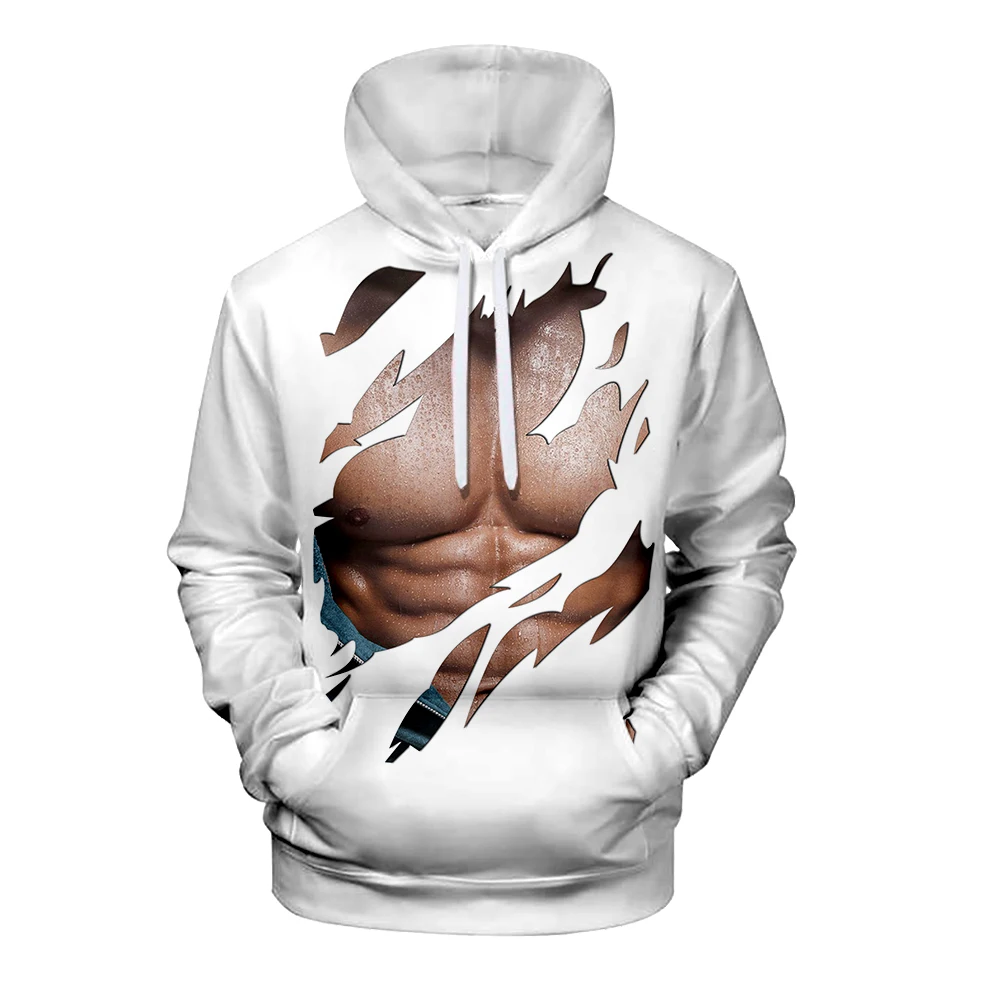 

2021 NEW Muscle Series Printed Men'S Cosplay Casual Plus Velvet Hooded