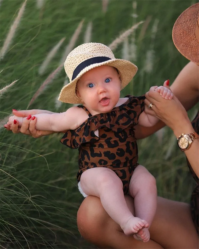 Цельный леопардовый купальник для маленьких девочек боди с оборками и косым