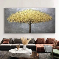 100hand painted knife gold tree oil painting on canvas large palette 3d paintings for living room handmade abstract wall art