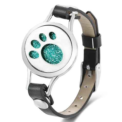 Dog Footprint 3 Подсолнечное масло диффузор для эфирных масел медальон, браслеты из искусственной кожи Нержавеющая сталь Стразы медальон для Для женщин браслет для ароматерапии - Окраска металла: Dog Footprint 3