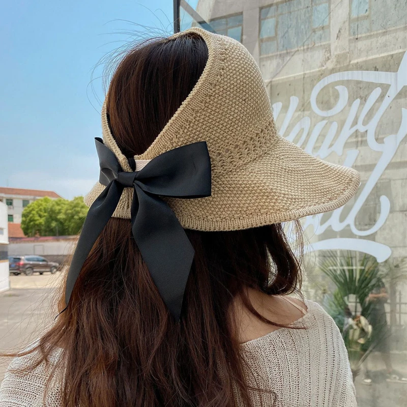 

Summer Female Sun Hats Big Brim Classic Bowknot Foldable Fashion Straw Hat Casual Outdoor Beach Cap For Women UV Protected Hat