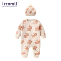 ircomll 2 pcs christmas clothes for newborns elk bear knitted sweater jumpsuit lining velvet romperhat clothes set baby costume