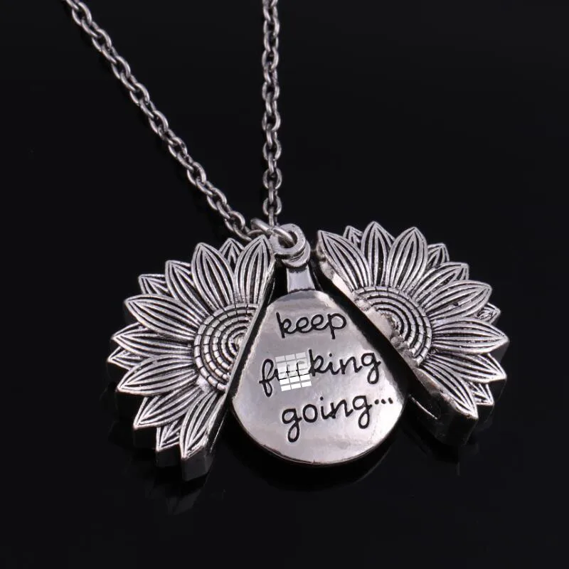 Keep Fu * king Going Watch over Me Letter Sunflower Heart Open Locket кулон ожерелье для женщин