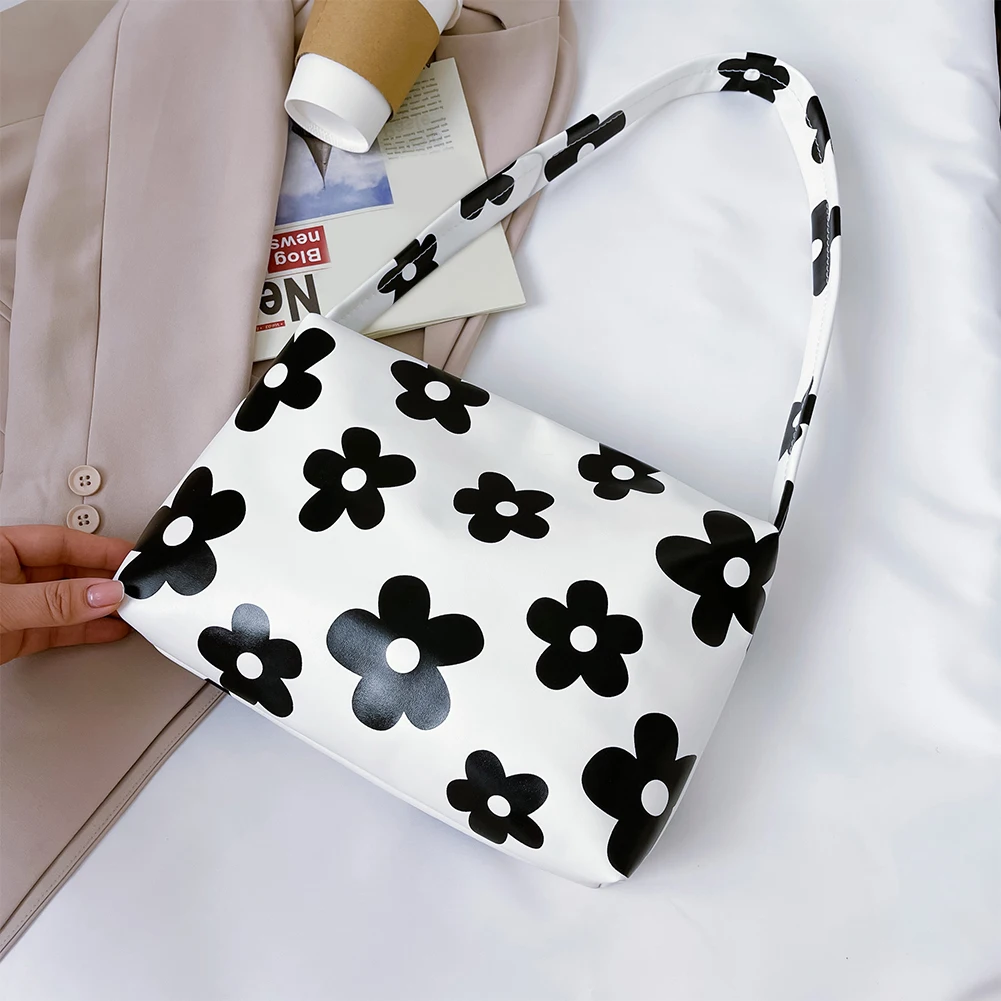 

2021 Hot Sale Flower Print Pattern Shoulder Bags For Women Soft Pu Leather Underarm Bags Large Capacity Daily Travel Tote Bags