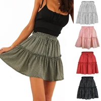 beach wind skirt women summer fashion polka dot print ruffles a line pleated lace up short skirt casual new 2020
