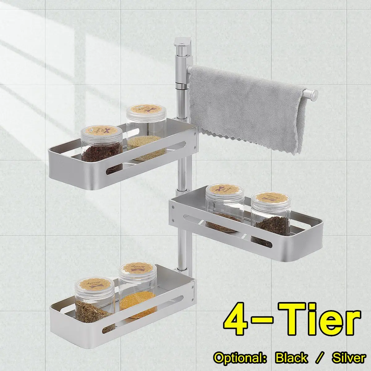

4-Tier Storage Holder Aluminum Kitchen Seasoning Rack Shelf Wall Mounted Bathroom Toiletries Holder Home Organization Shelfs