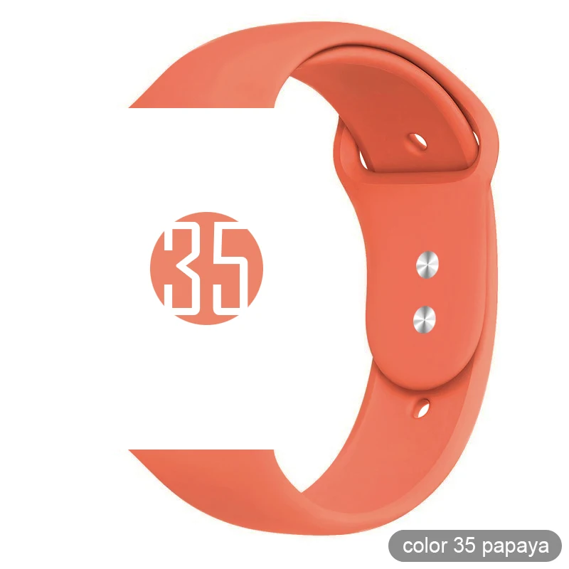 Мягкий силиконовый спортивный ремешок для Apple Watch 5 4 3 2 1 38 мм 42 мм, резиновый ремешок для часов Iwatch series 5 4 40 мм 44 мм - Цвет ремешка: 35 Papaya
