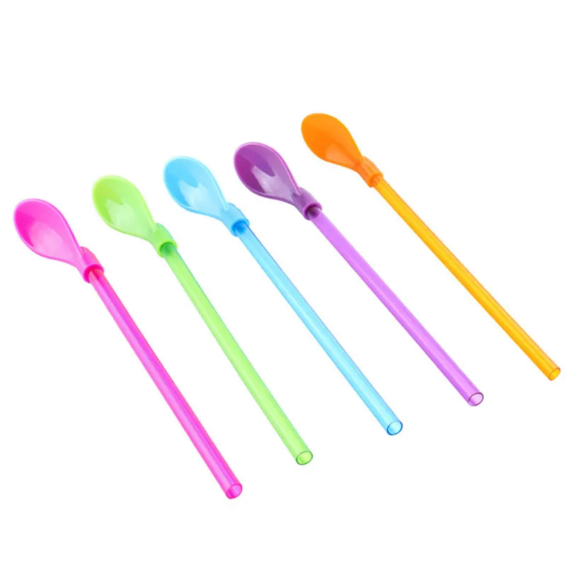 Креативные пластиковые соломинки для питья многоразовая ложка двойного