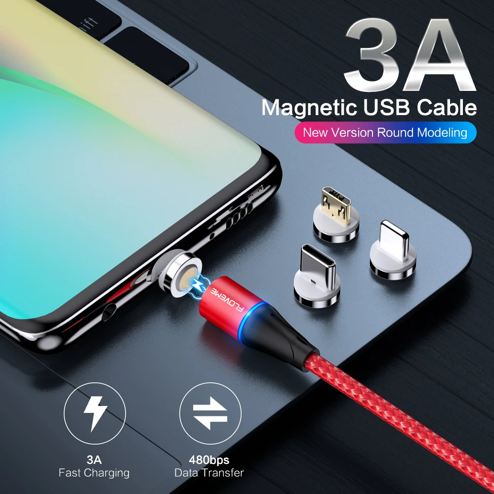 Магнитный телефонный зарядный кабель 3 в 1 м освещение/Type-c/Micro для xiaomi 10PRO huawei P40 pro