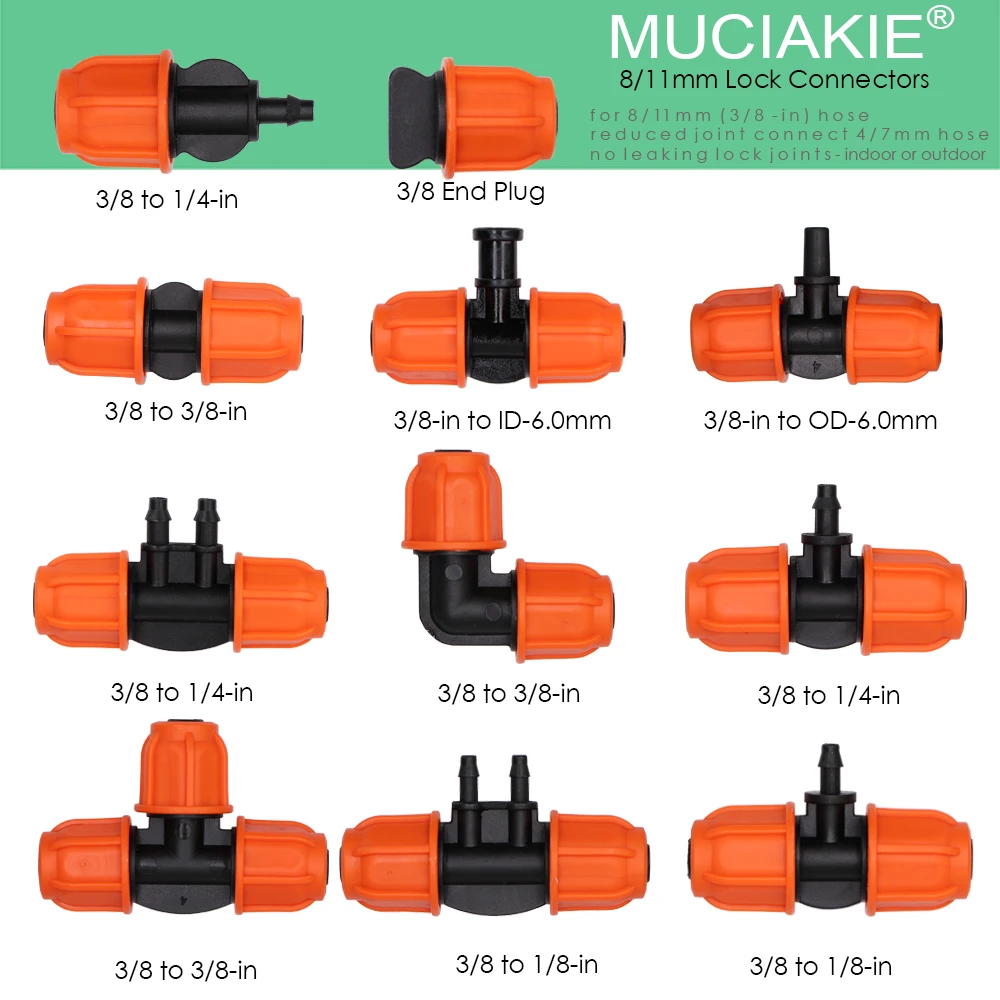 

MUCIAKIE Orange 3/8'' Lock Garden Water Connector 8/11mm Water Hose Joint Garden Irrigation Coupling Adaptor for Tubing