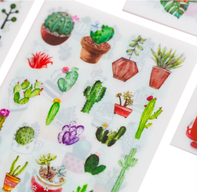 

6pcs/pack Green Cactus Plant Decorative Adhesive Stickers Scrapbooking Stick Label DIY Diary Album Stickers 2 selection