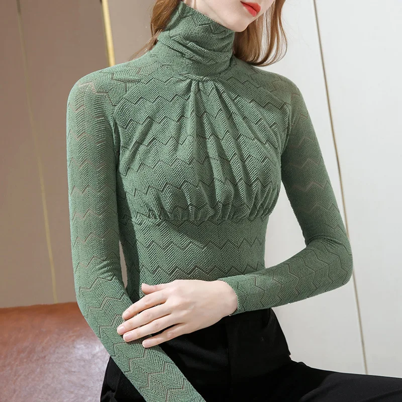 

Women's new solid color short slim long sleeve hollow T-shirt gray