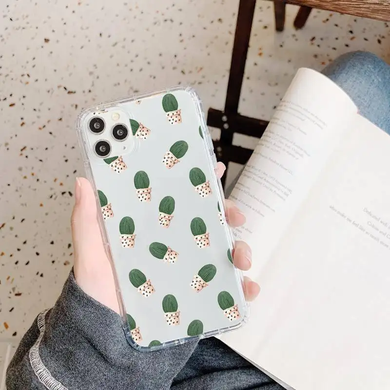 

Cute plant cortoon cactus Phone Case Transparent for iPhone 11 12 mini pro XS MAX 8 7 6 6S Plus X 5S SE 2020 XR