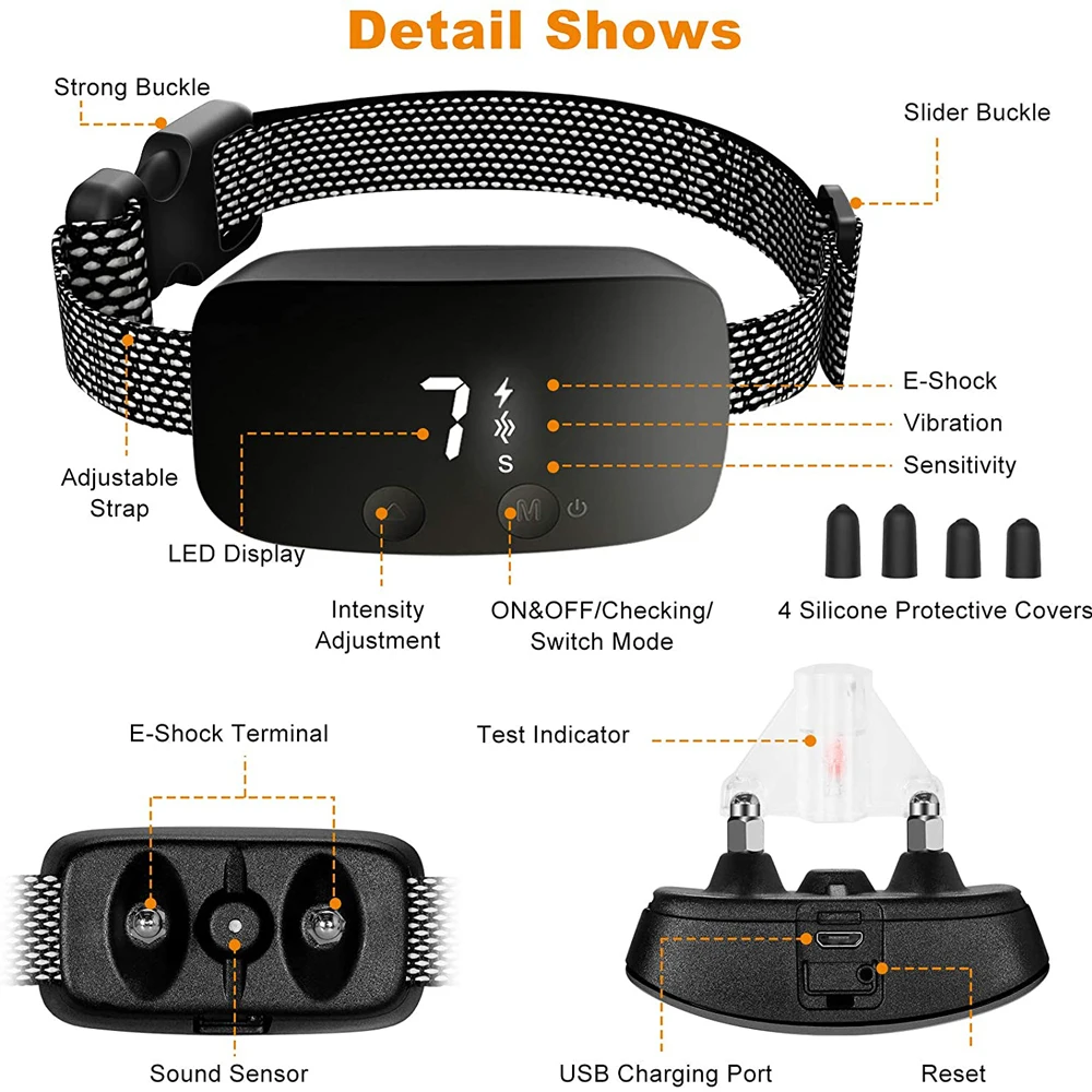 

Pet Barking Repeller Adjustable Dog Training Collar Rainproof Anti Bark Tool Rechargeable Shock Collar Small Medium Large Dog