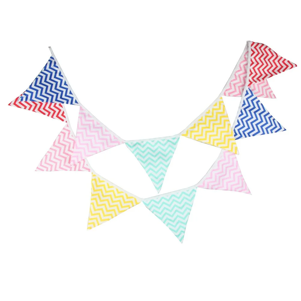 

10m 32 Flags Rainbow Color Wave Pattern Triangle Hanging Flag Cotton Pennant Children Birthday Home Decoration Holiday Banner