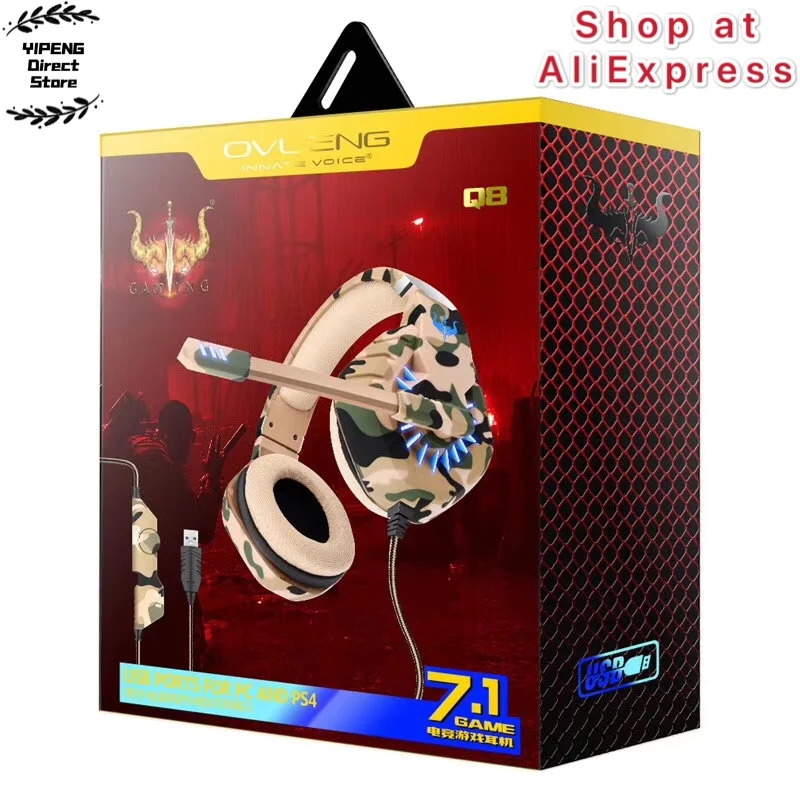 

Q8 Wired Gaming Headset E-Sports with Microphone Stereo Surrounded HiFi Headphone for PC Laptop Computer USB PS4 Gamer