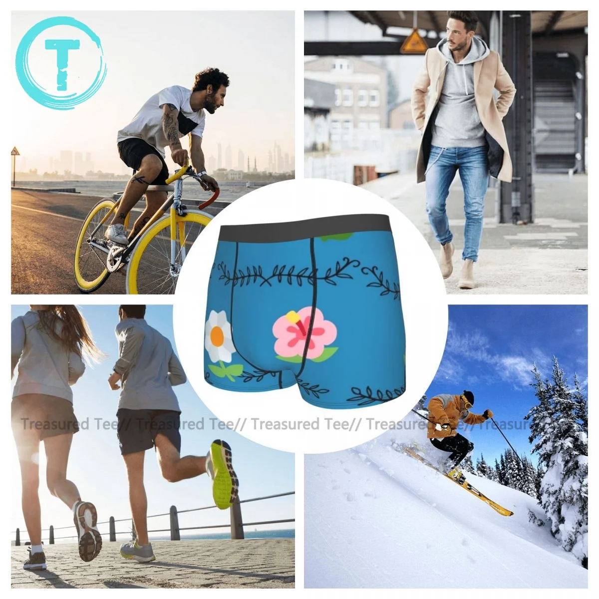 

Turquoise Underwear Design Polyester Sublimation Trunk Trenky Men Plain Boxer Brief