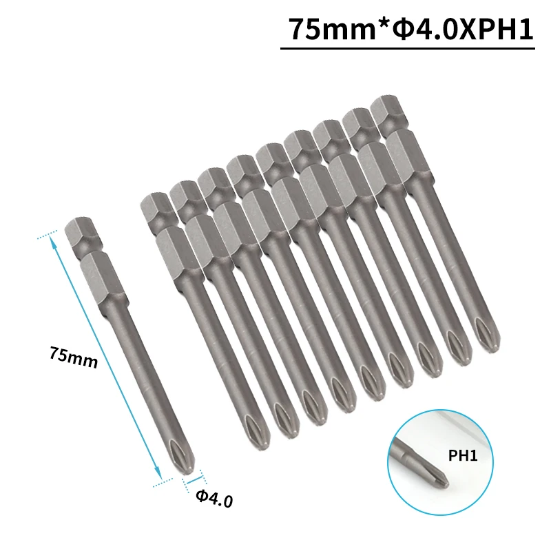 

10 шт. 75 мм Ph0 Ph1 Ph2 Шестигранная противоскользящая магнитная головка крест высокая твердость ручная дрель набор винтов электрических отверто...