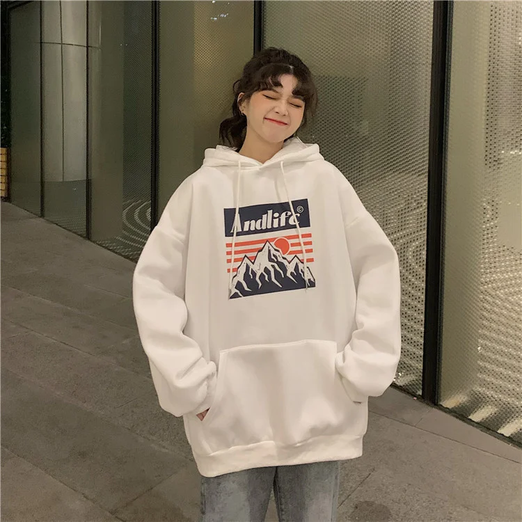 

Женский утепленный свитер с бархатной подкладкой, свободный свитер с капюшоном в Корейском стиле для осени и зимы