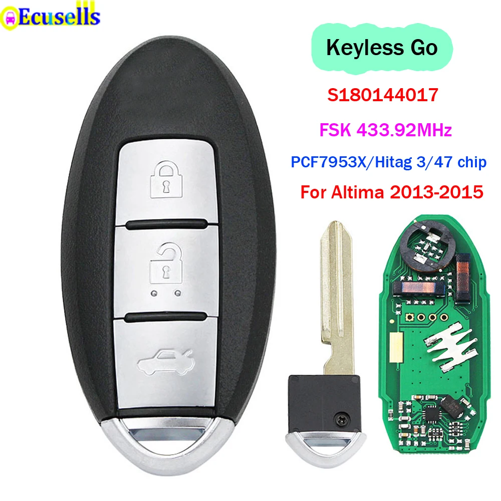 3 Button Keyless-go Samrt Remote Key Fob FSK 433.92MHz PCF7953X/Hitag /47 Chip for Nissan Altima 2013-2015 S180144017 | Автомобили и