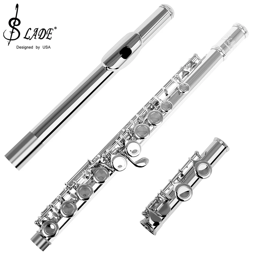 Флейта SLADE Silver 16 отверстий с клапаном E, деревянный духовой инструмент, закрытые отверстия, тон C, купроникелевая труба, подкладочная сумка, музыкальные аксессуары.