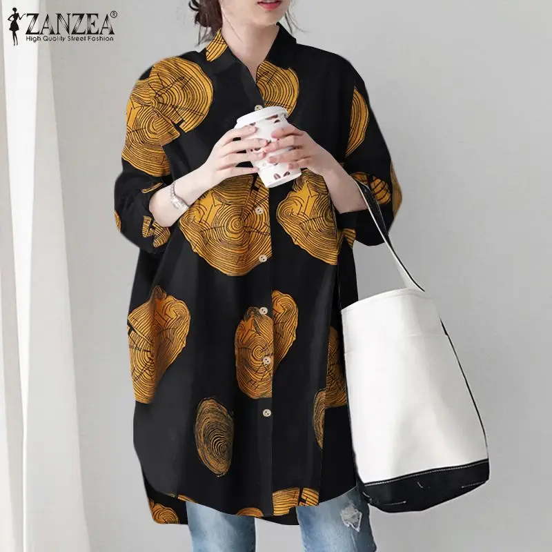 

Популярные повседневные свободные дамские рубашки с длинным рукавом и пуговицами ZANZEA, осенняя Женская винтажная блузка, универсальная руб...